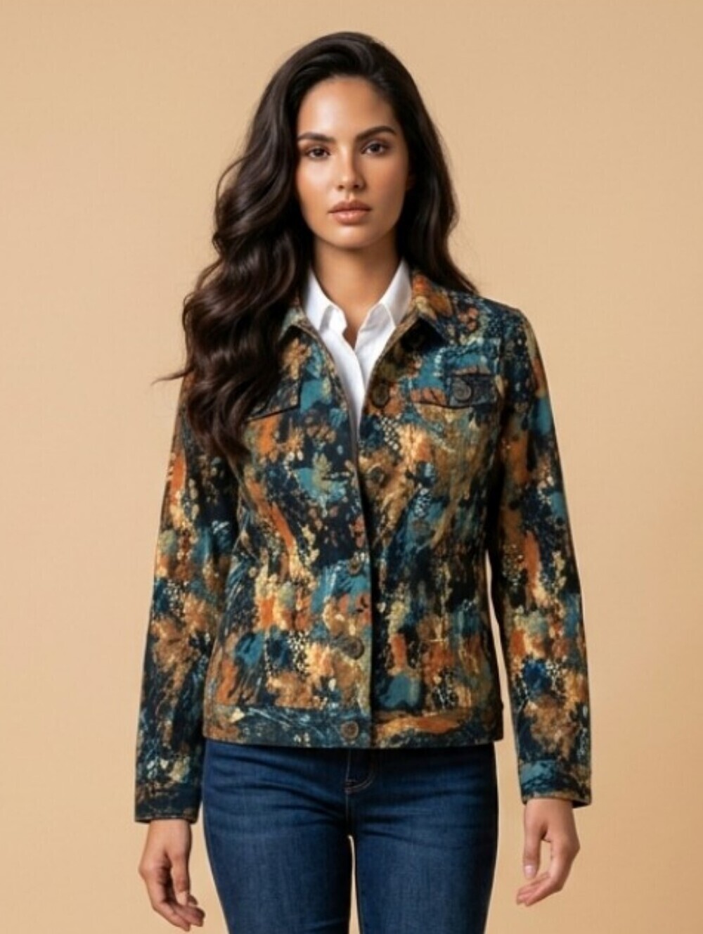 Christopher Banks Women's Jacket Leaf Print Multi Color M Petite